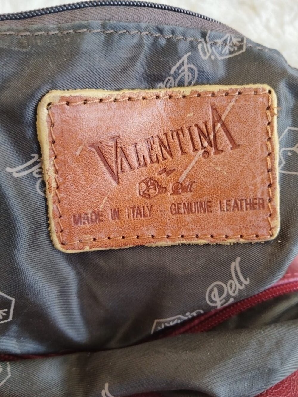 Vintage VALENTINA Italy Genuine Leather Handbag Burgundy & Cognac Brown - Picture 8 of 14